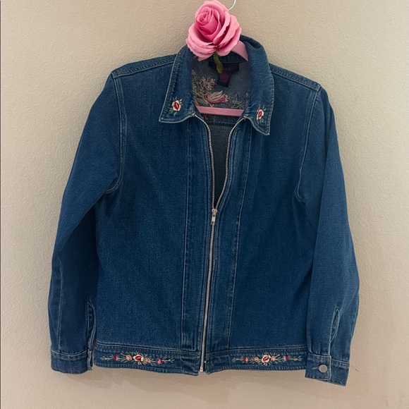 Denim&Co Jackets & Blazers - Denim&Co Blue Jacket with Floral Embroidery
